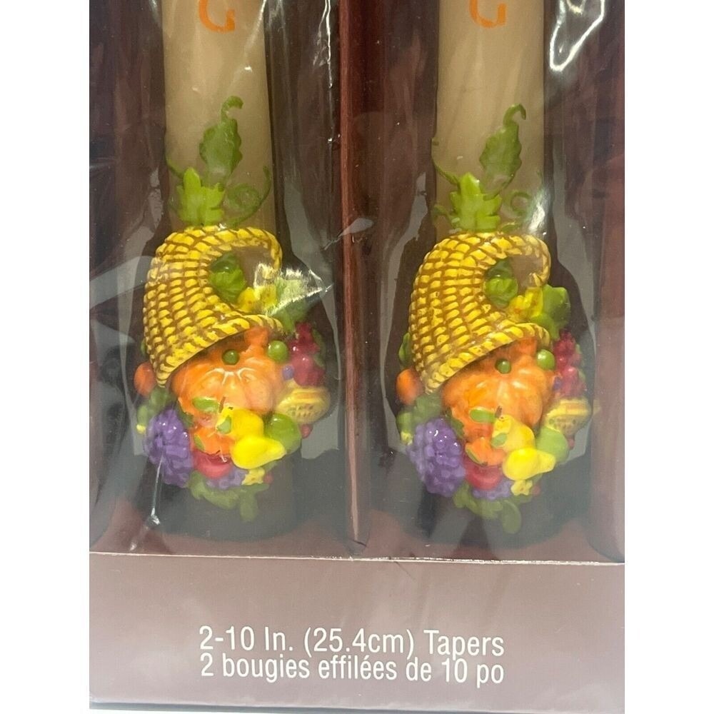 VTG Pair American Greetings Thanksgiving Cornucopia Tapers New In Box 10" - Picture 2 of 4